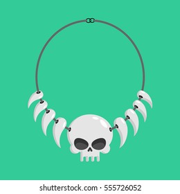 necklace of skulls and tusks. ethnic Decoration indigenous cannibal tribes