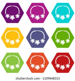 Necklace star icons 9 set coloful isolated on white for web