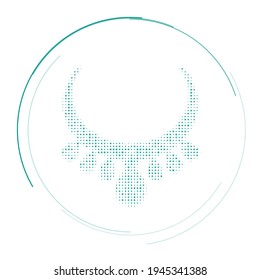The necklace symbol filled with teal dots. Pointillism style. Vector illustration on white background