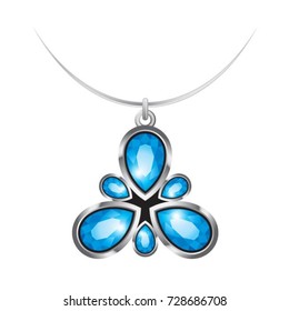 Necklace With Teardrop Shape Blue Gems Or Pendant-vector Drawing