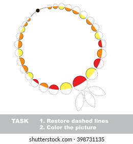 Necklace in vector colorful to be traced. Restore dashed line and color the picture. Visual game for children. Worksheet to be colored.