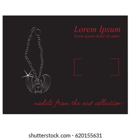 necklace, vintage jewelry in modern style, the symbolism of ancient civilizations. Demonstration of necklace on a black background, place for text
