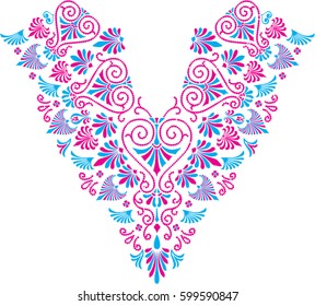 Neckline collar openwork embroidery pattern floral textile fashion ornament vector on white background