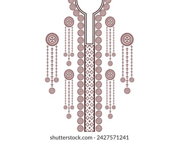 Neckline, collar pattern, flower with stripes tassels, embroidery, traditional geometric pattern on the background, abstract vector, Aztec style, design for fabric texture, Women's fashion clothing.