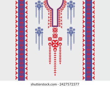 Neckline, collar pattern, flower with stripes tassels, embroidery, traditional geometric pattern on the background, abstract vector, Aztec style, design for fabric texture, Women's fashion clothing.