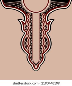 The neckline design for Kaftan Middle Eastern clothing. The neck's design for the Muslim robe. The fabric pattern of the round neck dress for Arabic men. Islamic fashion, the Thobe for Muslim men.