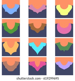 Neckline  design. Vector set , variegated patterns dress. Decorative color print for embroidery, for decoration.