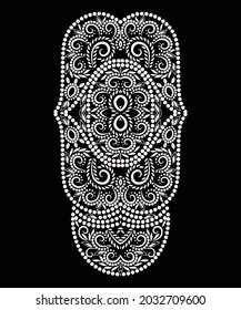 The neckline - dotted ethnic design. Black and white traditional pattern. Vector print with decorative elements and beads for embroidery, for women's clothing.