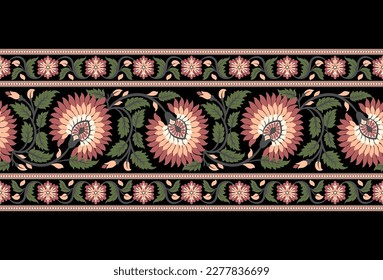 Neckline embroidery neckline design with decorative ornaments and black background , trendy women wear fashion fabric design, digital and textile print on fabric