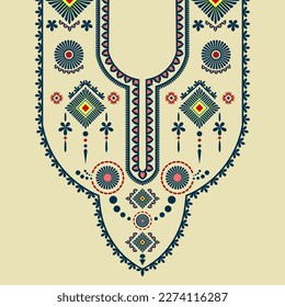 The neckline embroidery design is in a Thai pattern style for a kaftan dress. The abstract ethnic seamless prints for textiles. The symmetry pattern design for U-neck clothing.