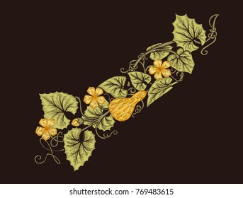 Neckline embroidery for fashion. Floral elements for design in art nouveau style, vintage, old, retro style. Stock vector illustration.