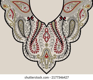 Neckline embroidery fashion . Neckline ornate floral paisley embroidery fashion design, pakistani ethnic style. Good design for print clothes or shirt. Raster version