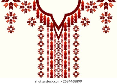 Patrón de cuello de Elementos abstractos geométricos bordados. Diseño decorativo nativo para la tela, ropa, ilustración, textura, decoración del cuello, frontera, alfombra, decoración, impresión, elemento, collar