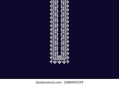 Neckline embroidery on dark background for cloth, fabric and textile.