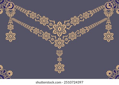 Neckline embroidery, Tribal ethnic Damask pattern fabric,elegant pattern designs woven fabric.Pattern motif,flora,geometric,texture design for wallpaper,wrapping,clothing,Damask design fabrics decor.