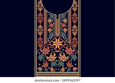 Neckline embroidery vector design for cloth and fabric