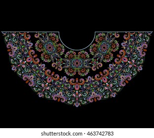 Neckline ethnic design, bohemian style. Geometric colorful traditional  pattern. Vector print  with decorative elements  for embroidery, for women's clothing.