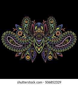 Neckline ethnic design, bohemian style. Geometric colorful traditional pattern. Vector print with decorative elements and paisley for embroidery, for women's clothing. 
