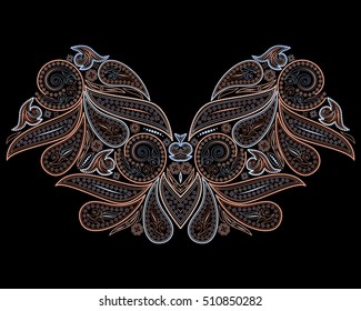 Neckline ethnic design, bohemian style. Geometric colorful traditional pattern. Vector print with decorative elements and paisley for embroidery, for women's clothing.