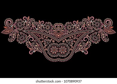 Neckline ethnic design. Floral colorful traditional pattern. Vector print with decorative elements and paisley  for embroidery, for women's clothing.