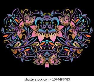 Neckline ethnic design. Floral colorful traditional pattern. Vector print with decorative elements for embroidery, for women's clothing.