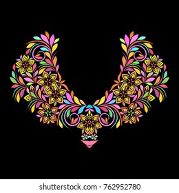 Neckline ethnic design. Floral colorful traditional pattern. Vector print with decorative elements  for embroidery, for women's clothing.