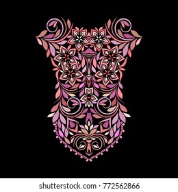 Neckline ethnic design. Floral colorful traditional pattern. Vector print with decorative elements for embroidery, for women's clothing.