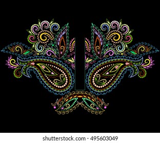 Neckline ethnic design. Floral pattern. Vector print with paisley and decorative elements for embroidery, for women's clothing.






