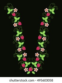 Neckline ethnic design. Floral pattern. Vector print with berries and decorative elements for embroidery, for women's clothing.






