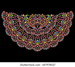 Neckline ethnic design. Geometric colorful traditional pattern. Vector print with decorative elements and paisley for embroidery, for women's clothing.