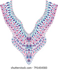 Neckline ethnic design. Lace pattern. Vector print with decorative elements for embroidery, for printing on women's clothing. Dotted design.
