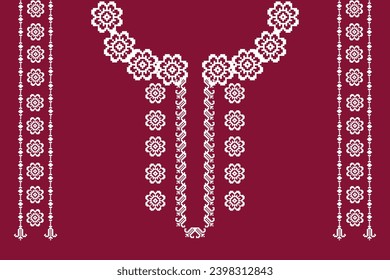 Neckline geometric ethnic vector embroidery design for collar shirts, shirts, blouses, T-shirt in tribal style. Aztec print. 