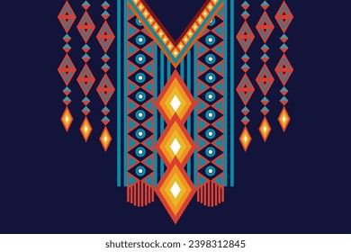 Neckline geometric ethnic vector embroidery design for collar shirts, shirts, blouses, T-shirt in tribal style. Aztec print. 