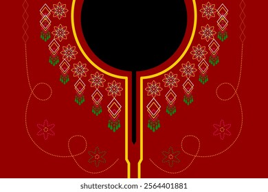 A Neckline geometric red embroidered fabric ornament 