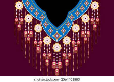 A Neckline geometric red embroidered fabric ornament 