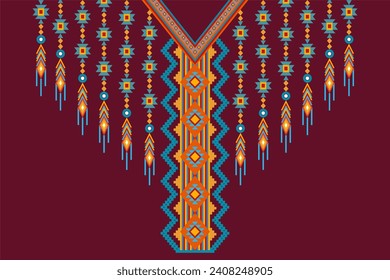 Neckline geometric tribal vector pattern. Aztec style design for textile, cloth and fabric