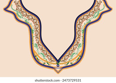 The neckline has an abstract pattern of grass flowers and rice ears. Vector. neckline vintage.