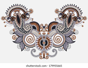 Neckline ornate floral paisley embroidery fashion design, ukrainian ethnic style. Good design for print clothes or shirt