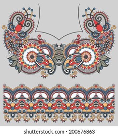 Neckline ornate floral paisley embroidery fashion design, ukrainian ethnic style. Good design for print clothes or shirt