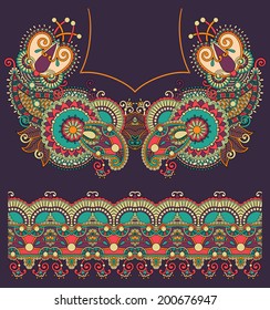 Neckline ornate floral paisley embroidery fashion design, ukrainian ethnic style. Good design for print clothes or shirt