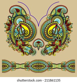 Neckline ornate floral paisley embroidery fashion design, ukrainian ethnic style. Good design for print clothes or shirt
