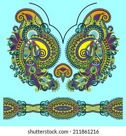 Neckline ornate floral paisley embroidery fashion design, ukrainian ethnic style. Good design for print clothes or shirt