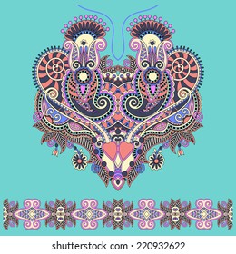 Neckline ornate floral paisley embroidery fashion design, ukrainian ethnic style. Good design for print clothes or shirt. Vector illustration
