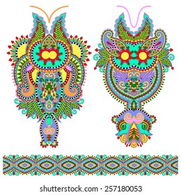 Neckline ornate floral paisley embroidery fashion design, ukrainian ethnic style. Good design for print clothes or shirt. Vector illustration
