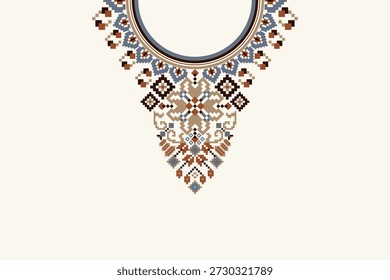 Neckline,floral neckline pattern on white background.vector illustration,geometric floral neckline pattern,Aztec style,abstract background.design for texture,fabric,clothing,decoration,neck design,print,batik