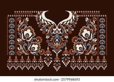 Neckline,neckline pattern,neckline design pattern on brown background,ikat floral pattern,flower neck design embroidery,Aztec style,vector illustration.design for texture,fabric,clothing,fashion women