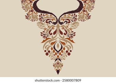 Neckline,neckline pattern,neckline design pattern on brown background,ikat floral pattern,flower neck design embroidery,Aztec style,vector illustration.design for texture,fabric,clothing,fashion women