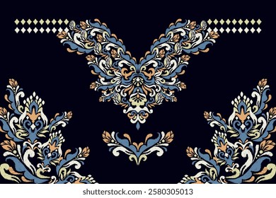 Neckline,neckline pattern,neckline design pattern on black background,ikat floral pattern,flower neck design embroidery,Aztec style,vector illustration.design for texture,fabric,clothing,fashion women