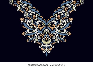 Neckline,neckline pattern,neckline design pattern on black background,ikat floral pattern,flower neck design embroidery,Aztec style,vector illustration.design for texture,fabric,clothing,fashion women