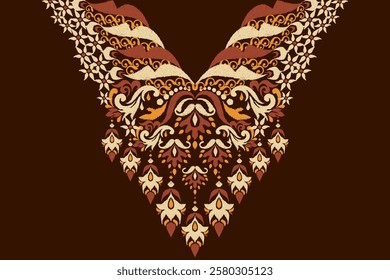 Neckline,neckline pattern,neckline design pattern on brown background,ikat floral pattern,flower neck design embroidery,Aztec style,vector illustration.design for texture,fabric,clothing,fashion women